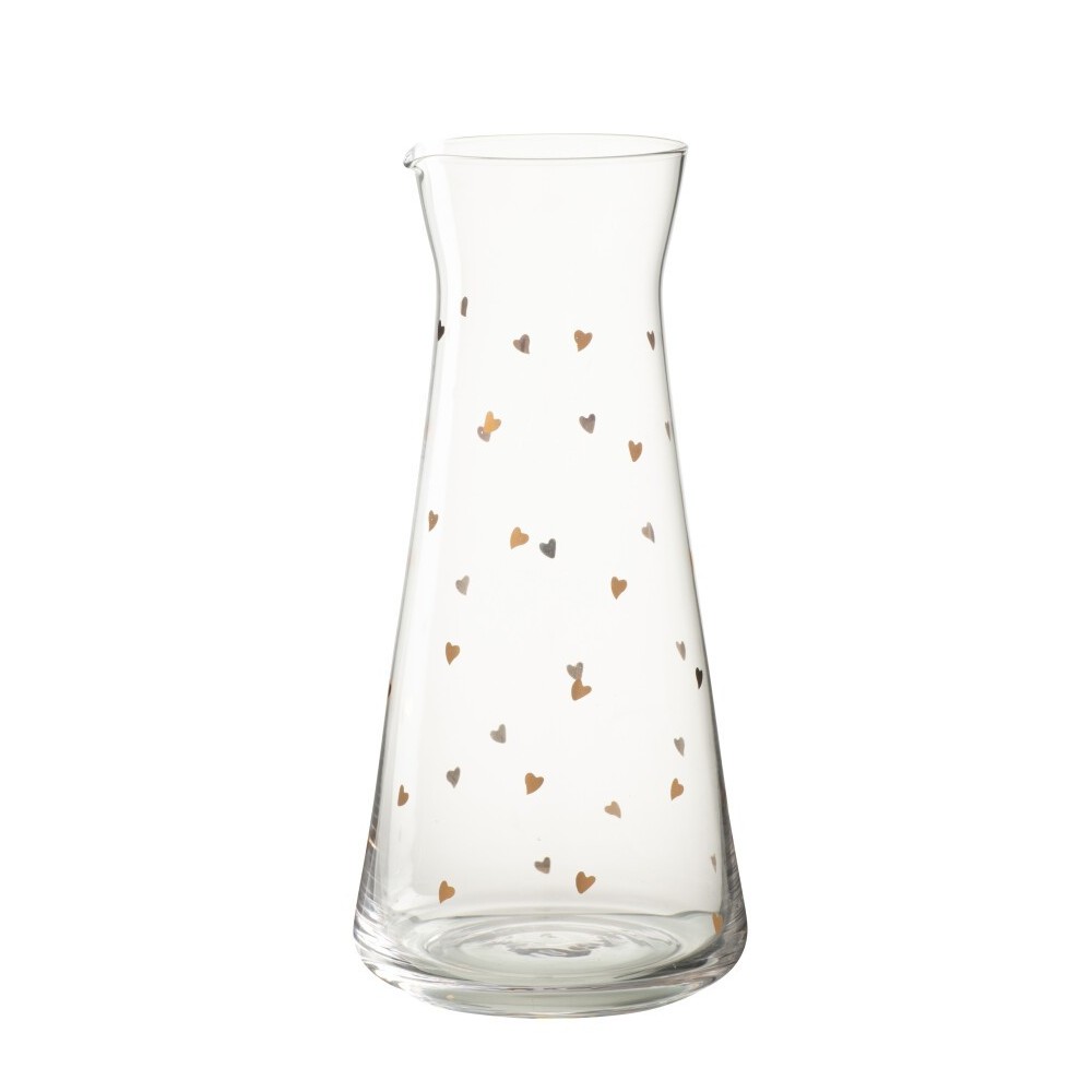 Carafe cœur – Verre transparent et or, 11×11×23 cm Carafe cœur – Verre transparent et or, 11×11×23 cm