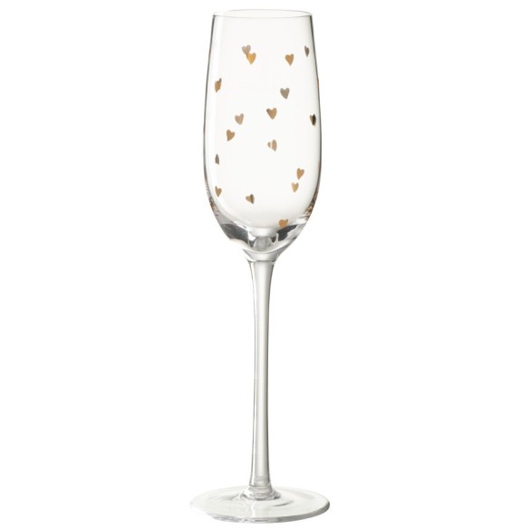Verre à champagne cœur – Verre transparent et or, 7×7×25 cm