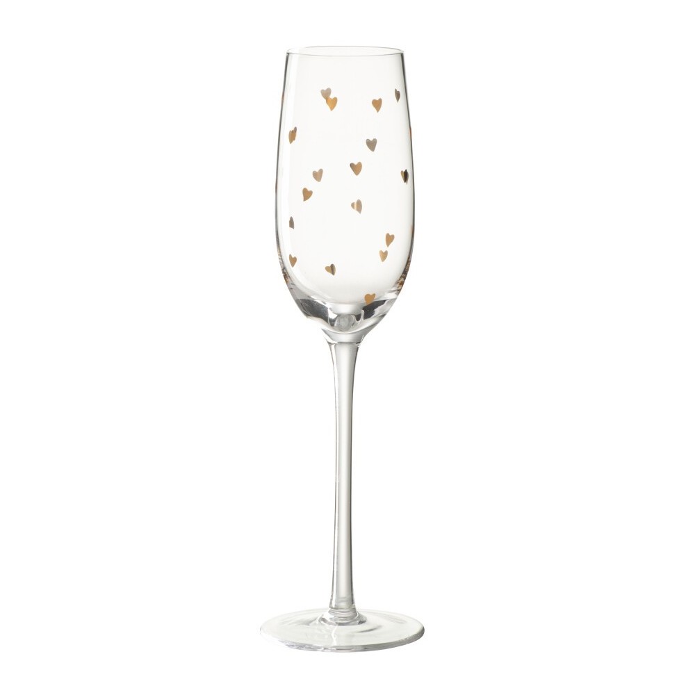 Verre à champagne cœur – Verre transparent et or, 7×7×25 cm Verre à champagne cœur – Verre transparent et or, 7×7×25 cm