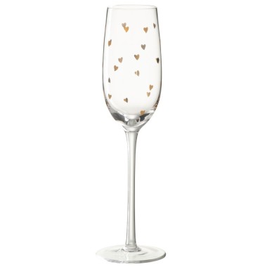 Verre à champagne cœur – Verre transparent et or, 7×7×25 cm