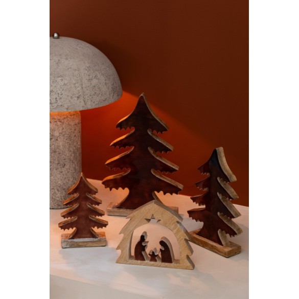 Sapin en bois sur base – Naturel et marron, 22×5×35 cm