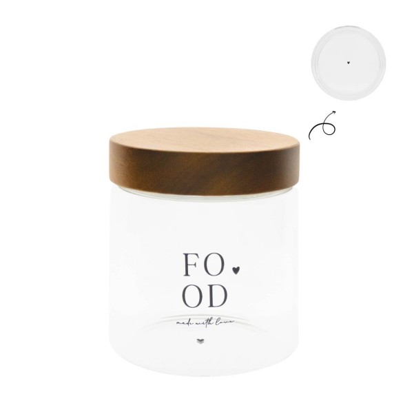 Bocal de rangement “Food” avec couvercle en bois – Ø12 × H13 cm