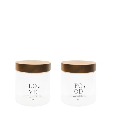 Bocal de rangement “Love” avec couvercle en bois – Ø12 × H13 cm
