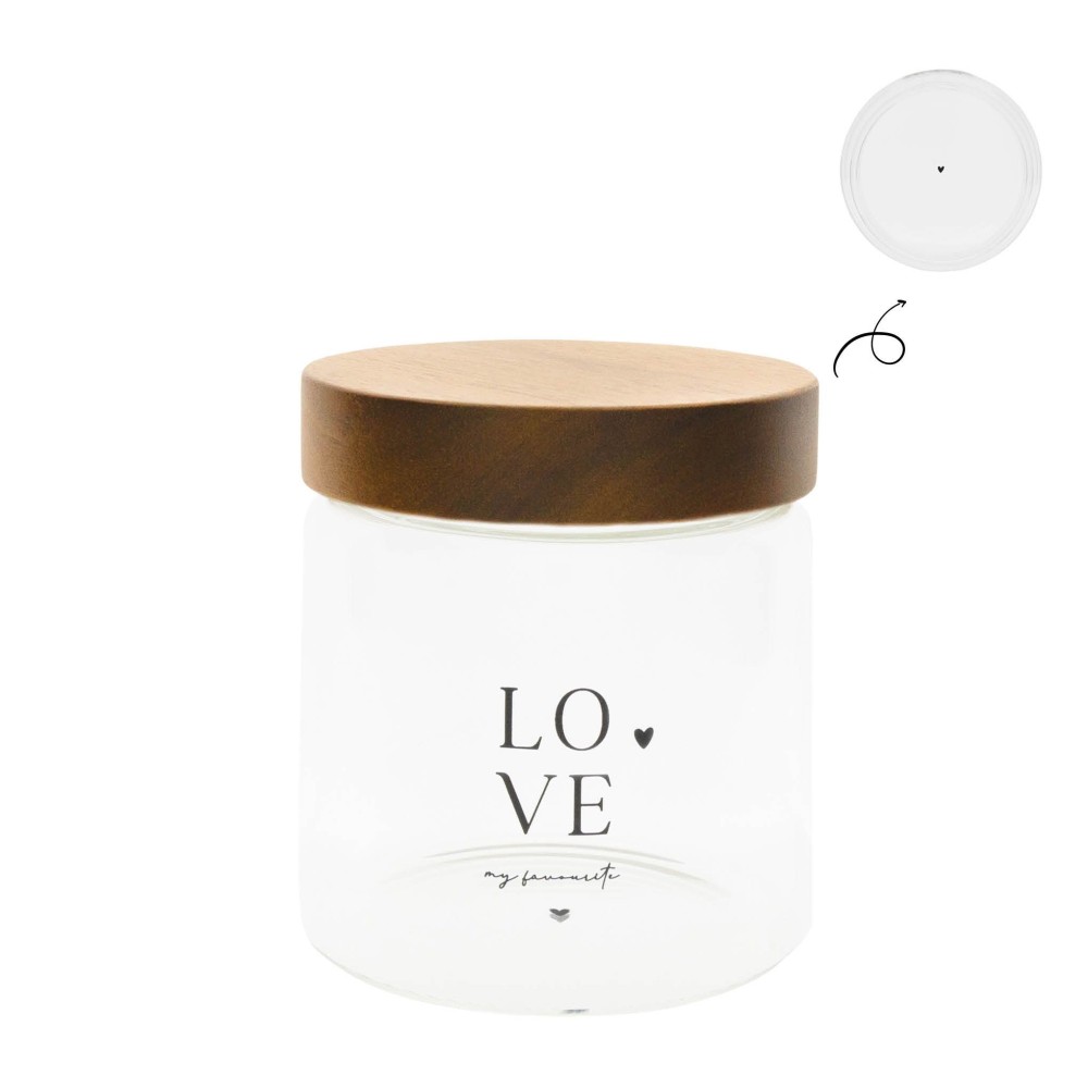 Bocal de rangement “Love” avec couvercle en bois – Ø12 × H13 cm