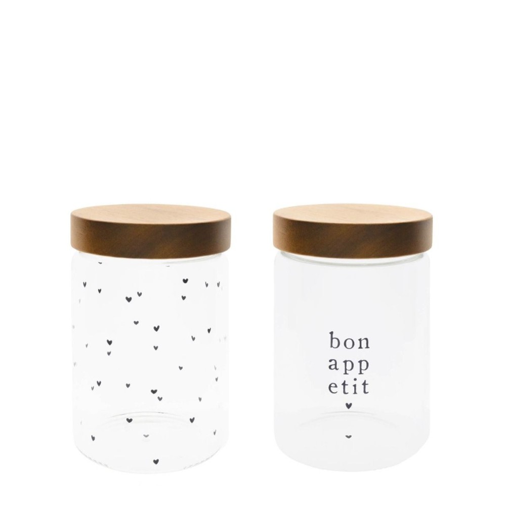 Bocal de rangement “Bon appétit” avec couvercle en bois – Ø12 × H18 cm