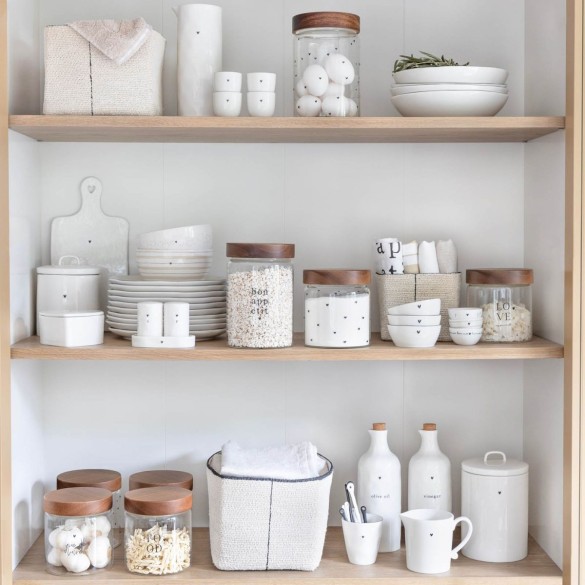 Bocal de rangement “Bon appétit” avec couvercle en bois – Ø12 × H18 cm
