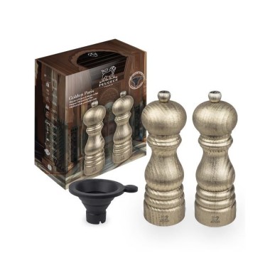 Duo de moulins à poivre et à sel GOLDEN PARIS – Finition dorée – 18 cm Peugeot Saveurs