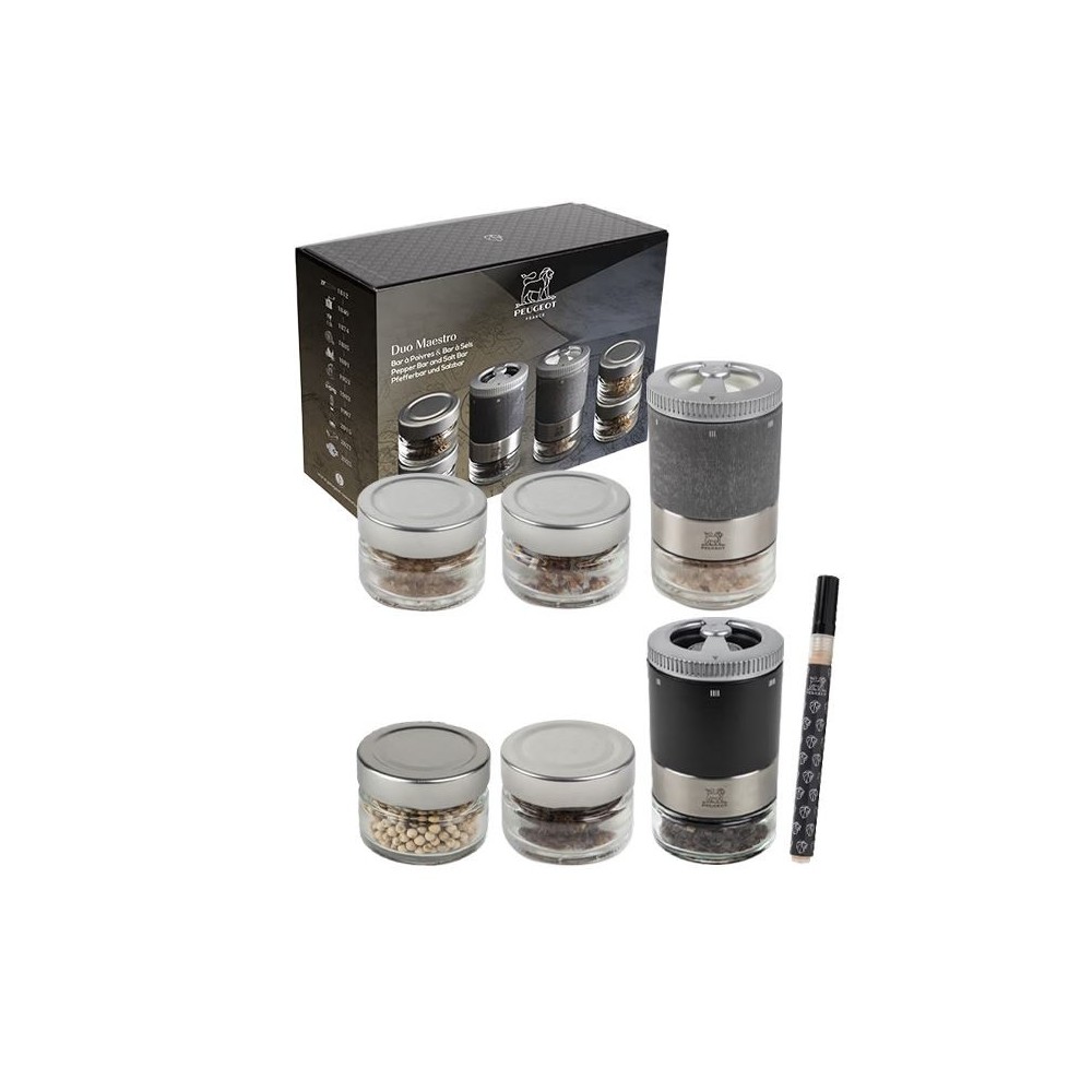 Duo MAESTRO – Bar à poivres & Bar à sels Peugeot Saveurs