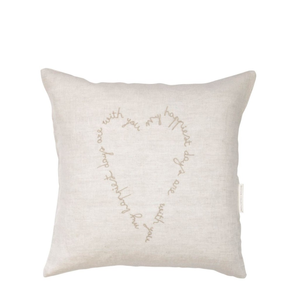 Housse de coussin beige avec un cœur "My Happiest days are with you"