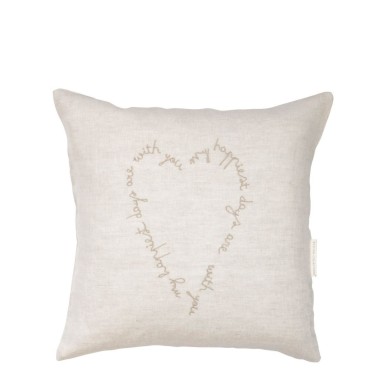 Housse de coussin beige avec un cœur "My Happiest days are with you"