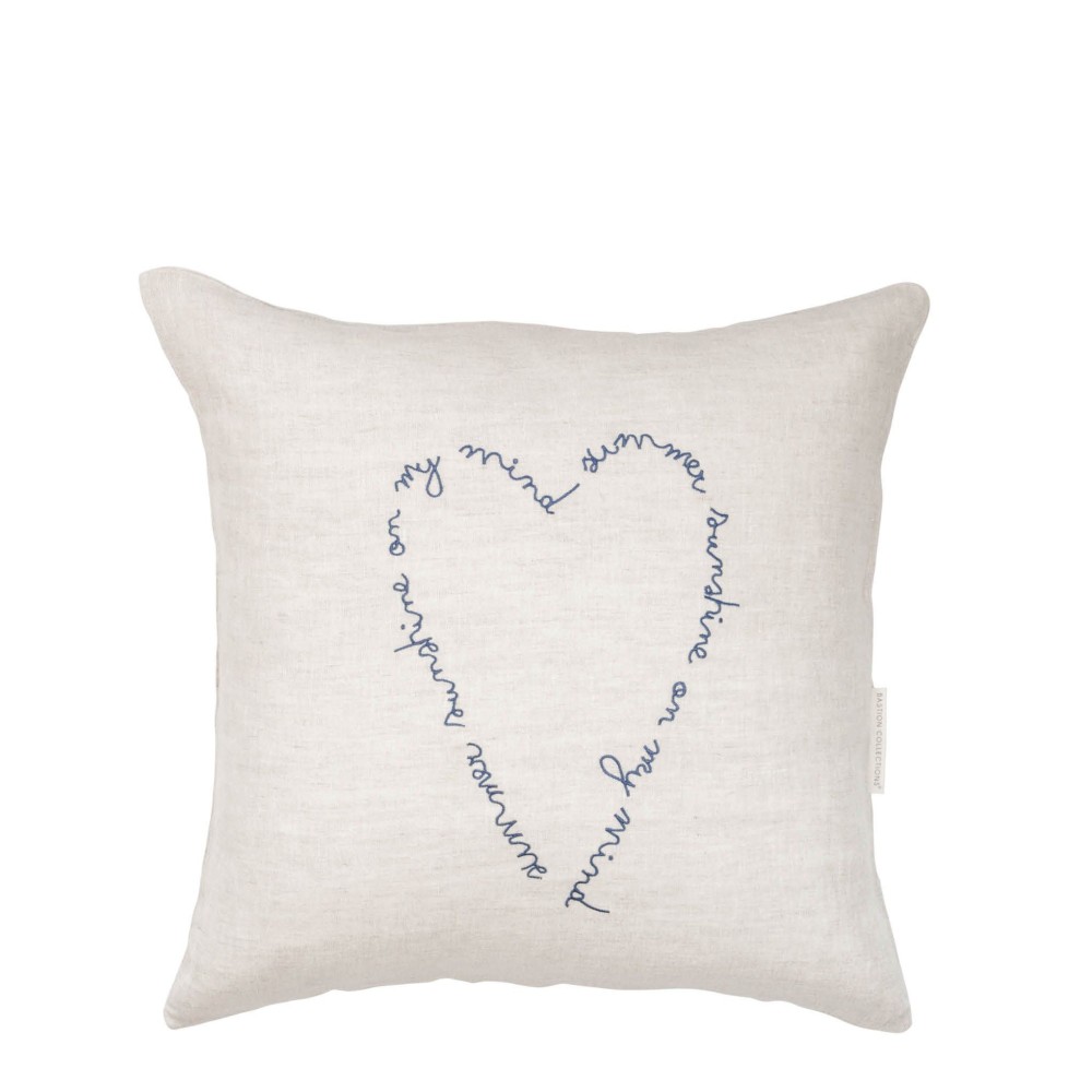 Housse de coussin beige  "My Happiest days are with you" en bleu