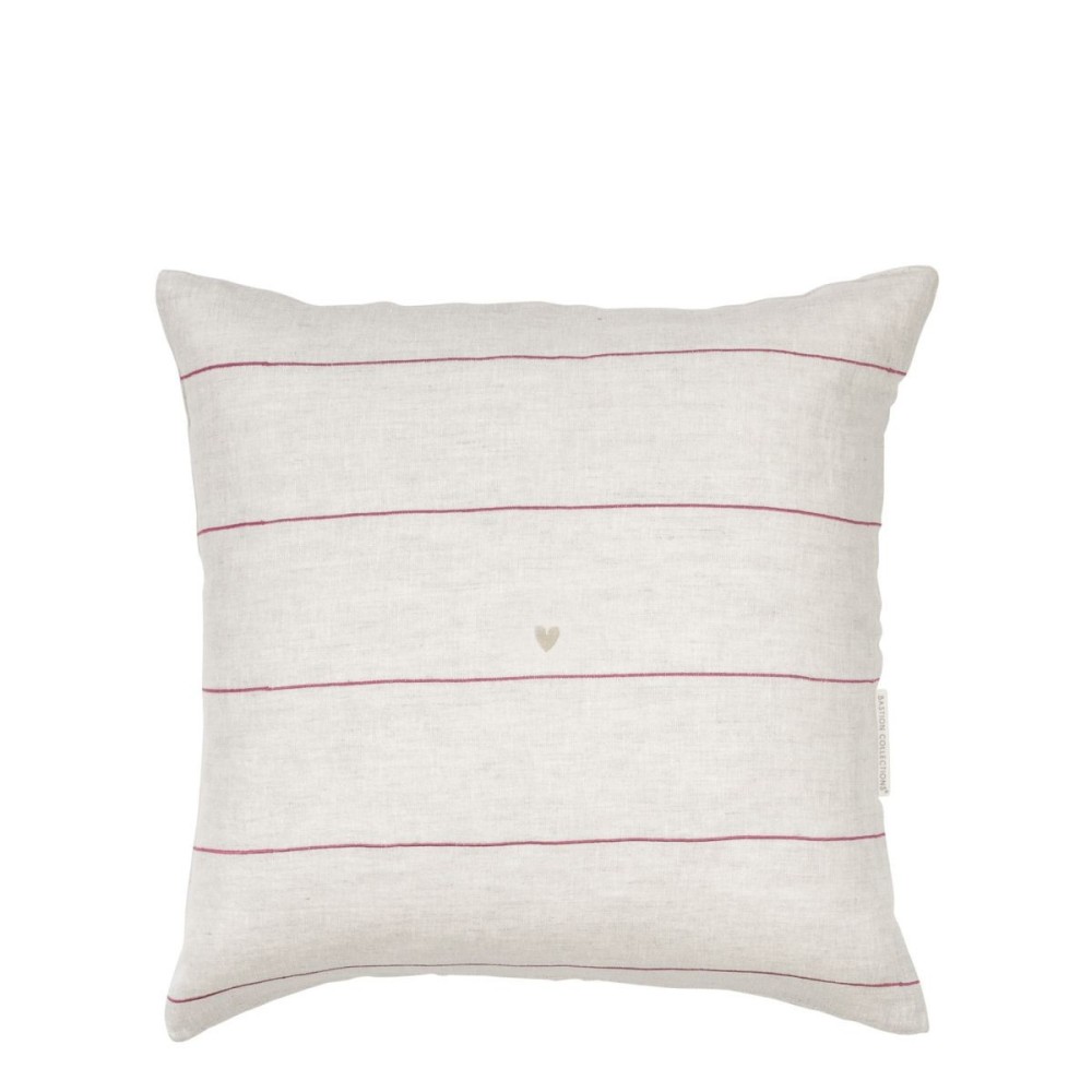Housse de coussin beige  ligné rose