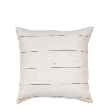 Housse de coussin beige  ligné rose