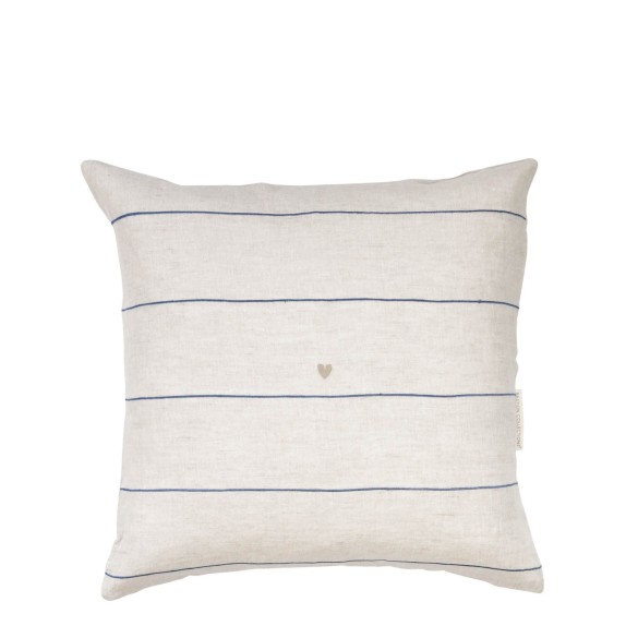 Housse de coussin beige  ligné bleu
