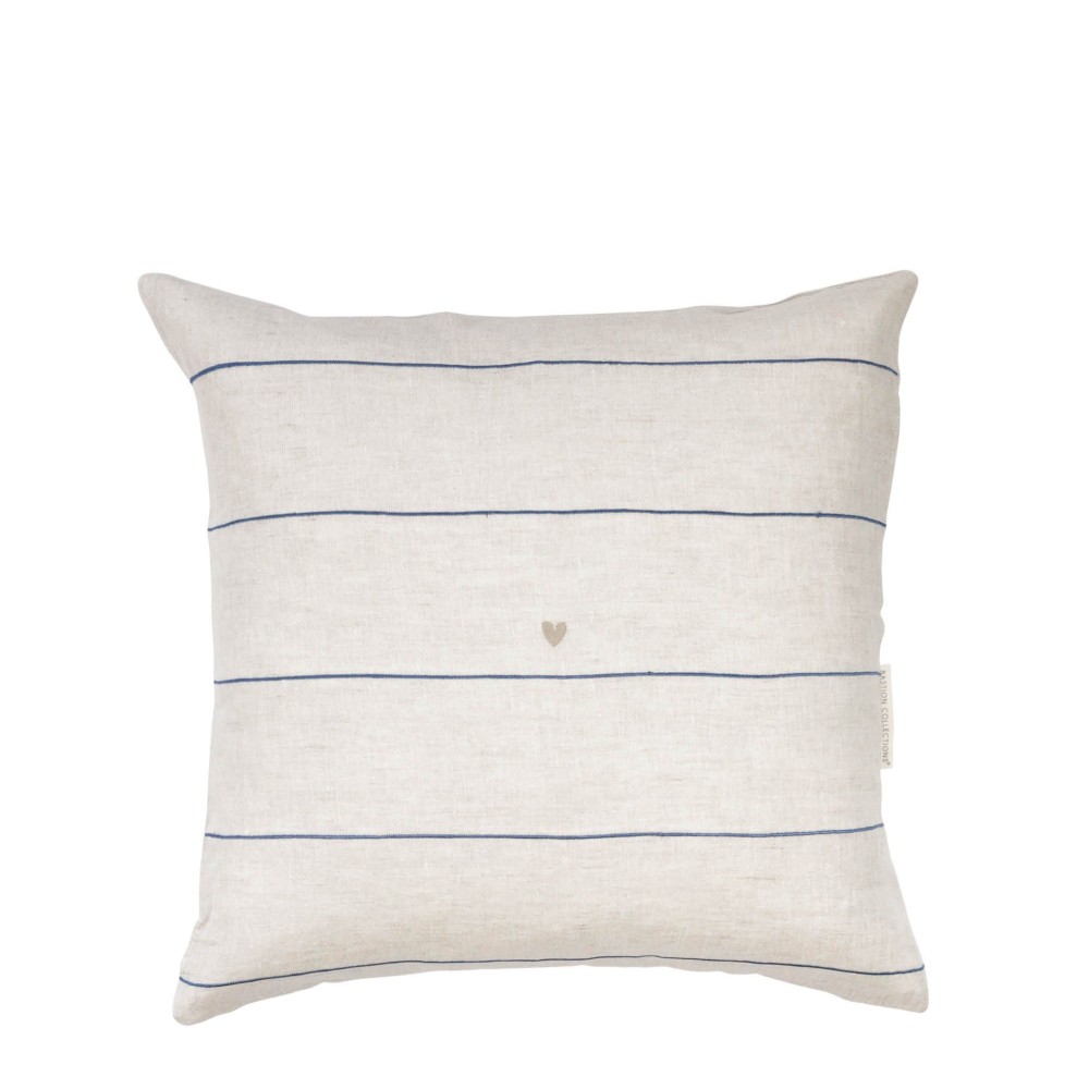 Housse de coussin beige  ligné bleu