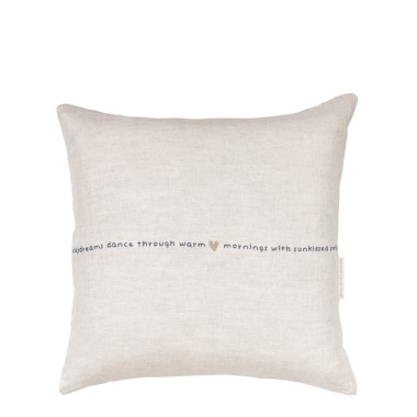Housse de coussin beige  ligné bleu et "daydreams dance trough warm "