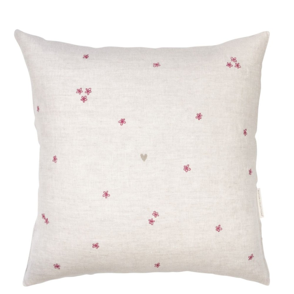Housse de coussin beige avec des fleurs roses (60x60cm)
