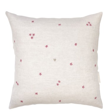 Housse de coussin beige avec des fleurs roses (60x60cm)