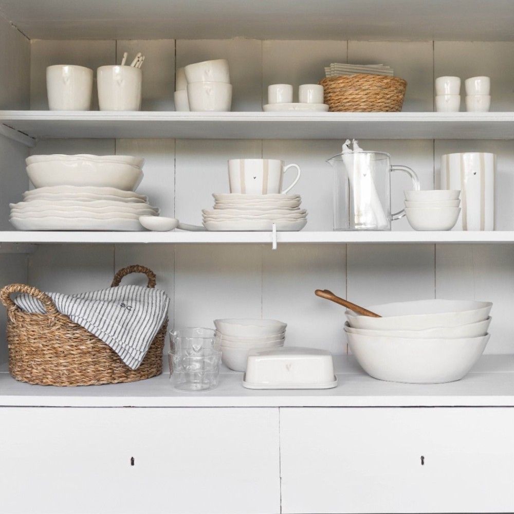 Chemin de table beige ligné bleu (50x160 cm)