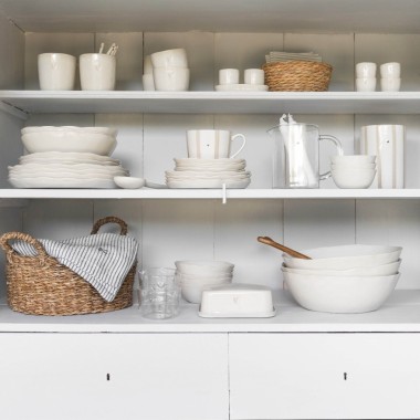 Chemin de table beige ligné bleu (50x160 cm)