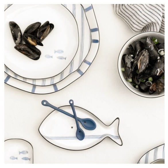 Assiette à dessert avec 3 poissons en Iris Blue - Bastion Collection