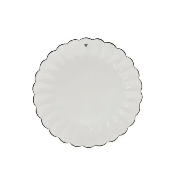 Assiette plate blanche (dentelle)  avec petit cœur noir – 27 cm - Bastien Collection