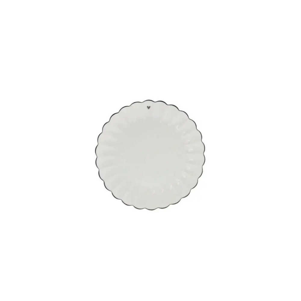 Assiette plate blanche (dentelle)  avec petit cœur noir – 27 cm - Bastien Collection