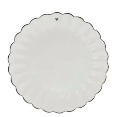 Assiette plate blanche (dentelle)  avec petit cœur noir – 27 cm - Bastien Collection