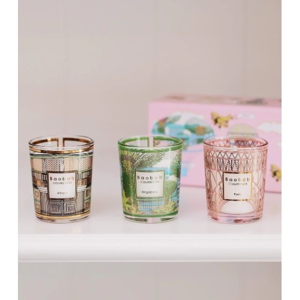 Trio bougies parfumées Singapore, Athènes & Paris