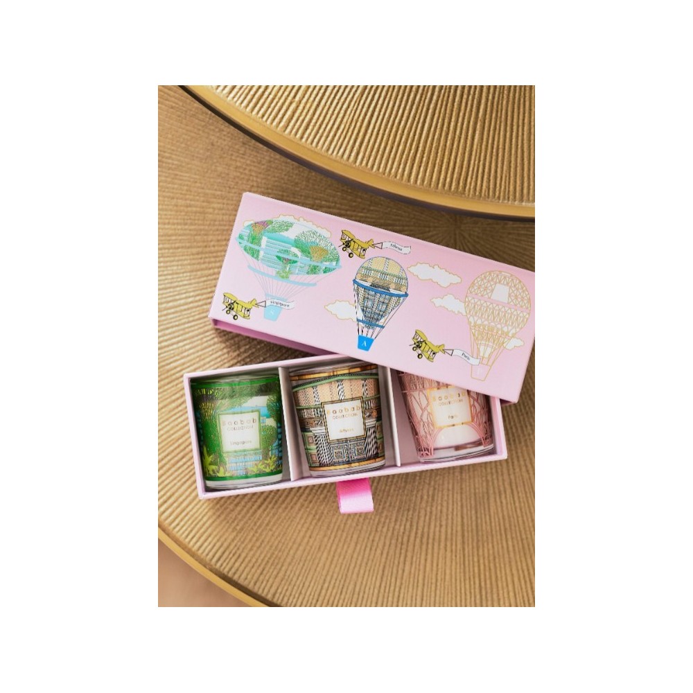 Trio bougies parfumées Singapore, Athènes & Paris